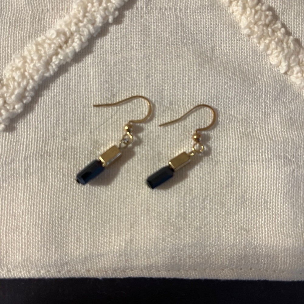 Black Rectangle Beaded Gold tone Earrings for Women Dangle Drop